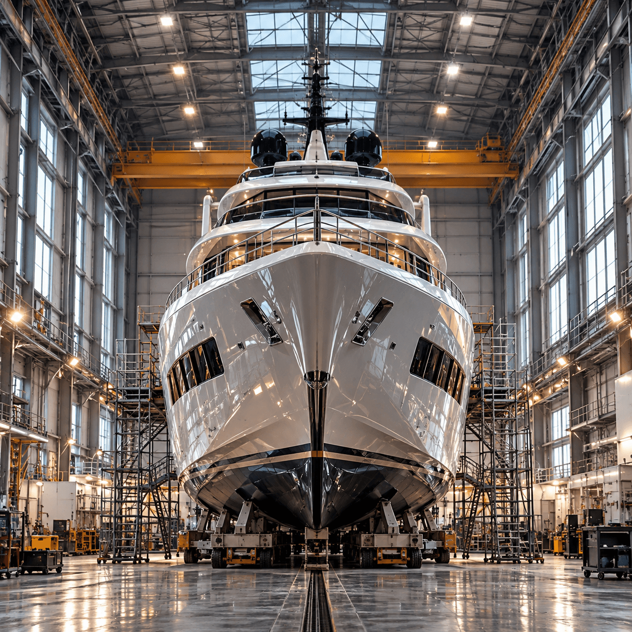 Symmetrical Superyacht in Modern Shipyard
